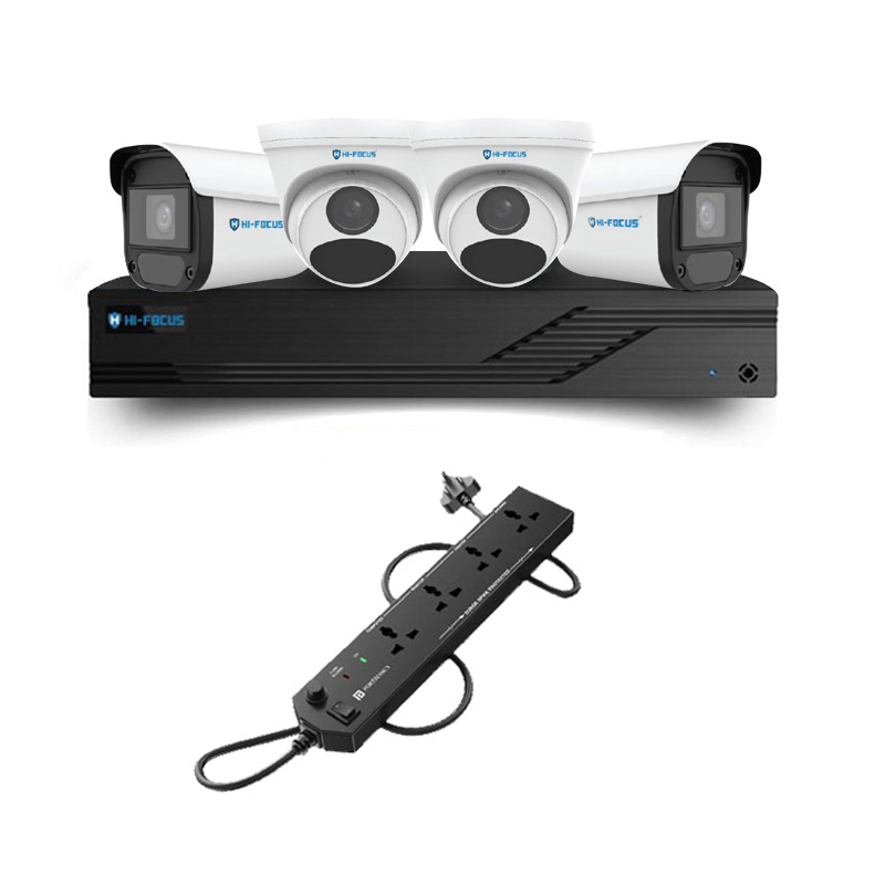Picture of Hi-Focus 4 CCTV Cameras Combo (2 Indoor & 2 Outdoor CCTV Cameras) + 4CH DVR + HDD + Accessories + Power Supply + 90m Cable + Power Strip